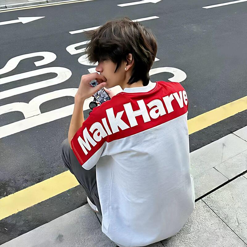 American High Street Hip-Hop Patchwork Embroidered Letter Short-Sleeve T-Shirt for Men, Summer Heavyweight Couple's Versatile Half-Sleeve Top American High Street Hip-Hop Patchwork Embroidered Letter Short-Sleeve T-Shirt for Men, Summer Heavyweight Couple's Versatile Half-Sleeve Top