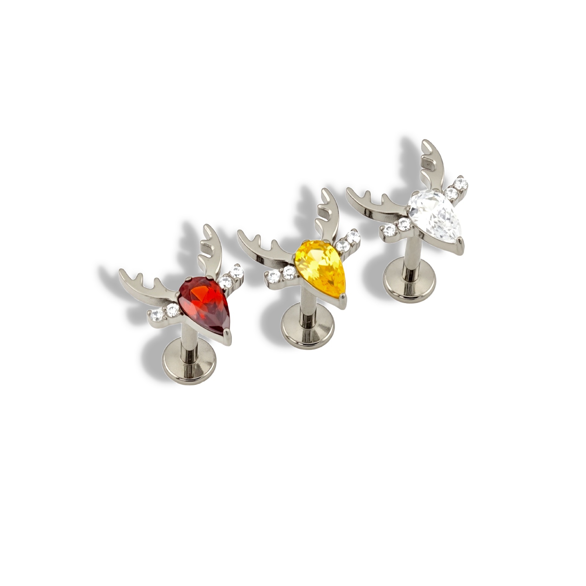Silver pointed spike labret stud material detail