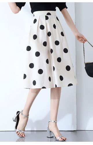 Panty Dress Spring and Summer High-Waist A-Line Hiding Hip Slimming Chiffon Polka Dot Medium Length Girls' Dress