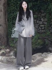 2025秋季感韩系慵懒风针织休闲裤女ins休闲盐系宽松阔腿裤套装