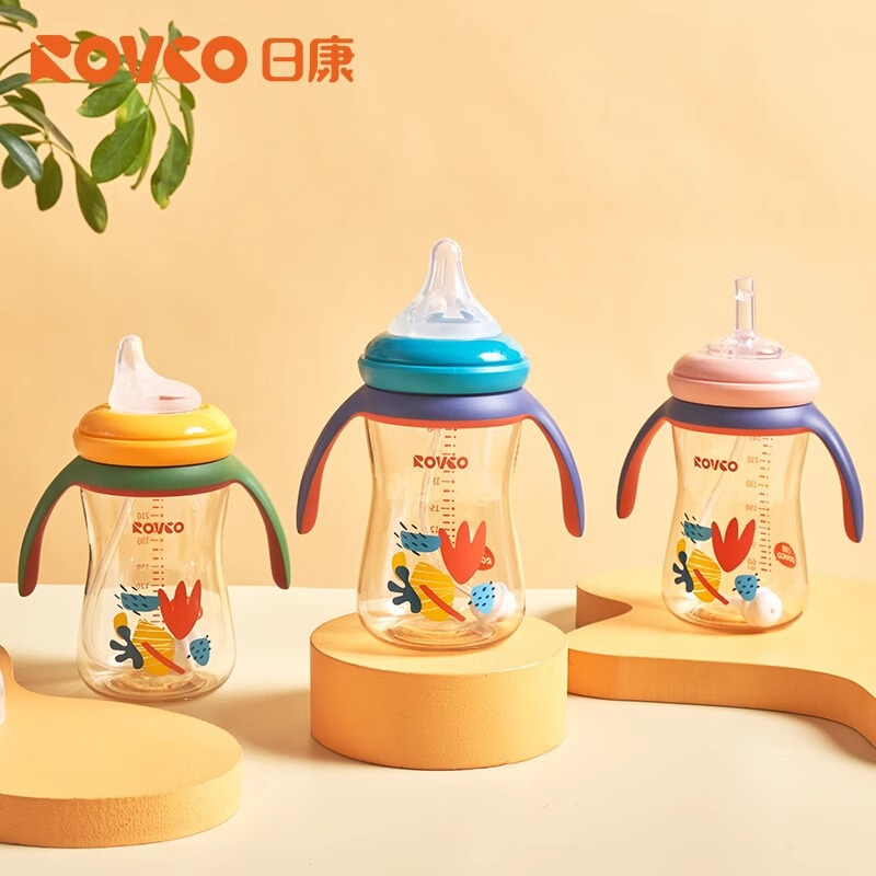 Rikang (rikang) baby bottle baby straw bottle PPSU wide mouth newborn baby bottle with handle