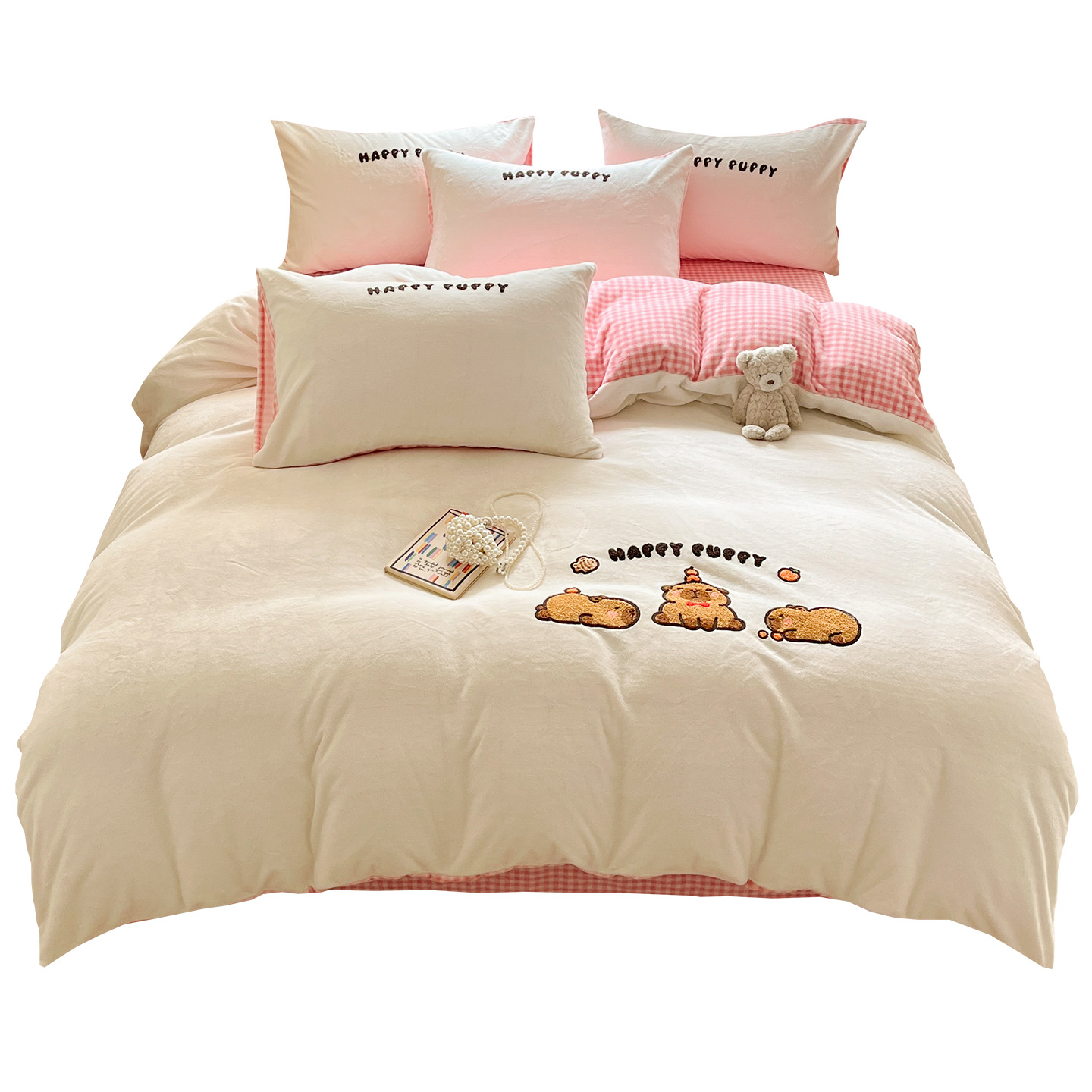 Toallas bordadas de leche de seda de cuatro piezas en invierno 2025 nuevo engrosado coral edredón cubierta sábanas de cama de tres piezas