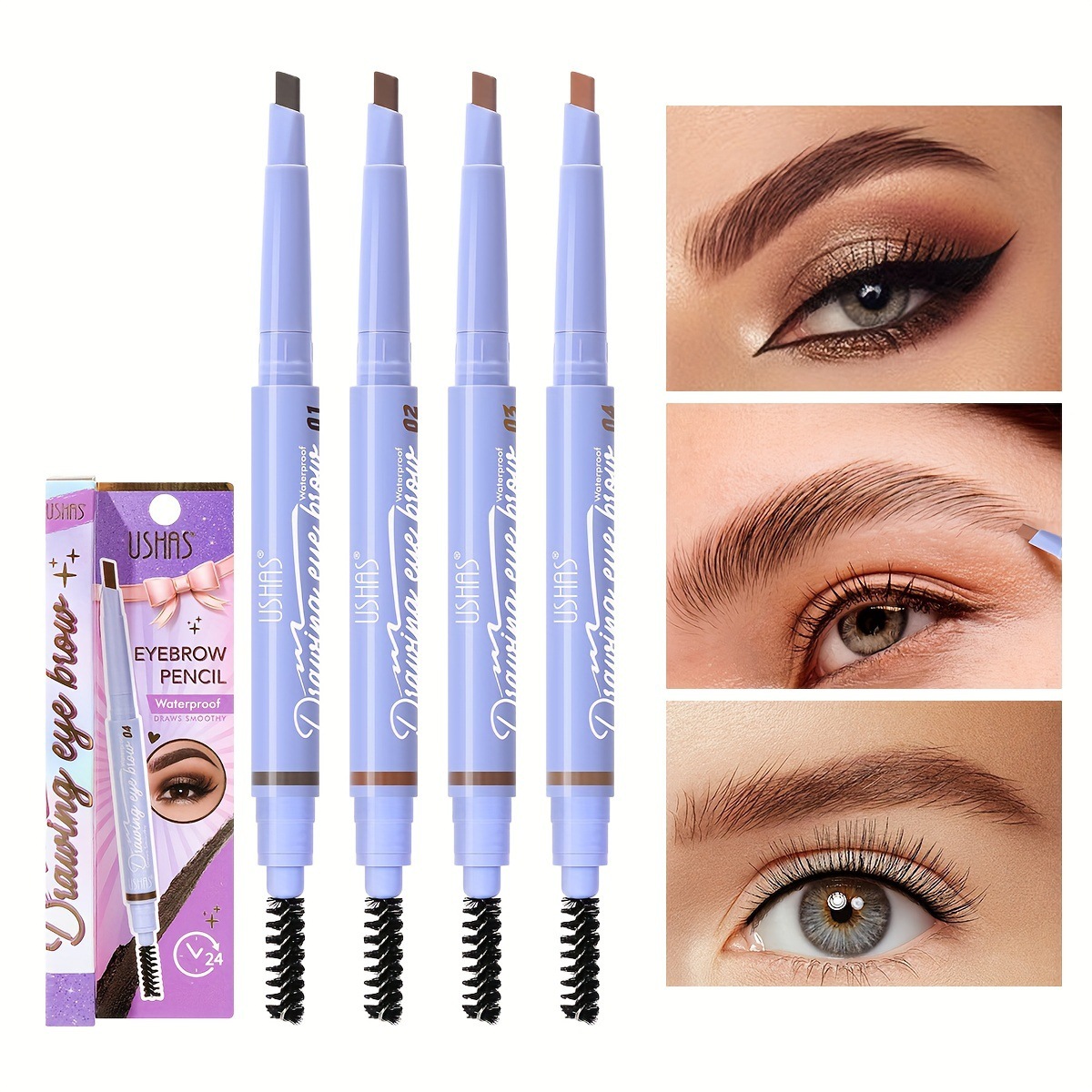 USHAS European and American Cross-border spot lápiz de cejas de doble cabezal viene con un cepillo de cejas impermeable, no fácil de manchar y fácil de colorear TP350F