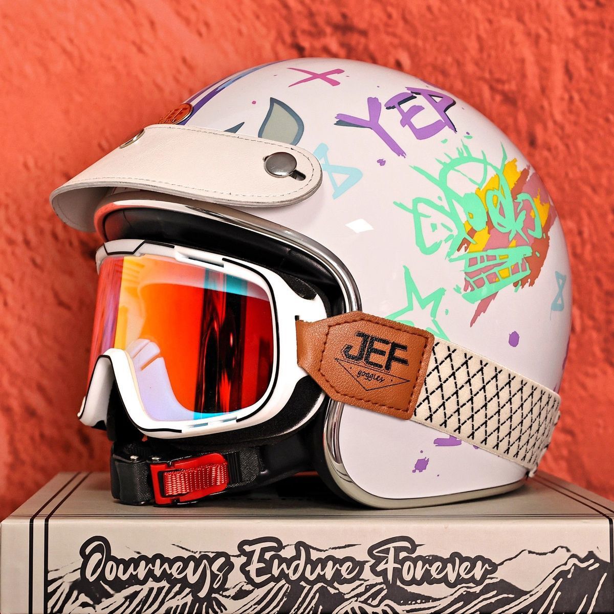 Taiwan JEF Retro 3/4 Motorcycle Helmet Men Women 3C
