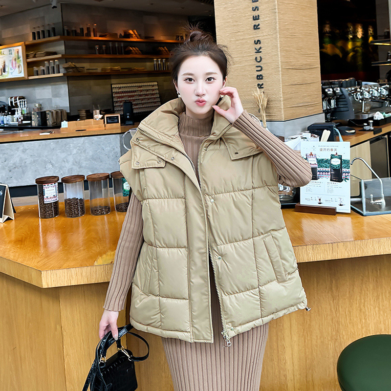 2024 transfronterizo Europa y los Estados Unidos nueva ropa de mujer de color sólido con cremallera bolsillo chaleco de algodón de moda con capuchón temperamento chaqueta de viaje image 7
