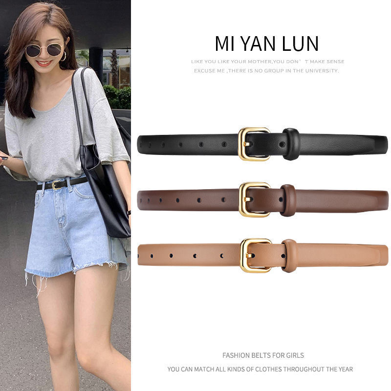 Cinturón de estilo coreano de las mujeres de textura retro camisa de vestir pantalones de moda hebilla de oro cinturón decorativo Delgado