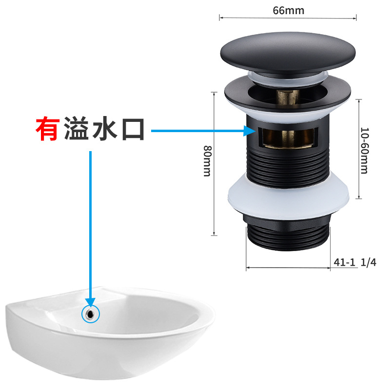 Tipo A sin tubería de desviación con puerto de desbordamiento (negro)