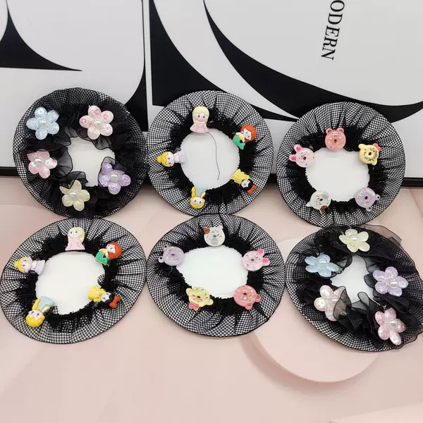 Cartoon Head Flower Hair Net New Version Bowknot Girls Hair Accessories Pocket Student Headwear School Art School Hairpin