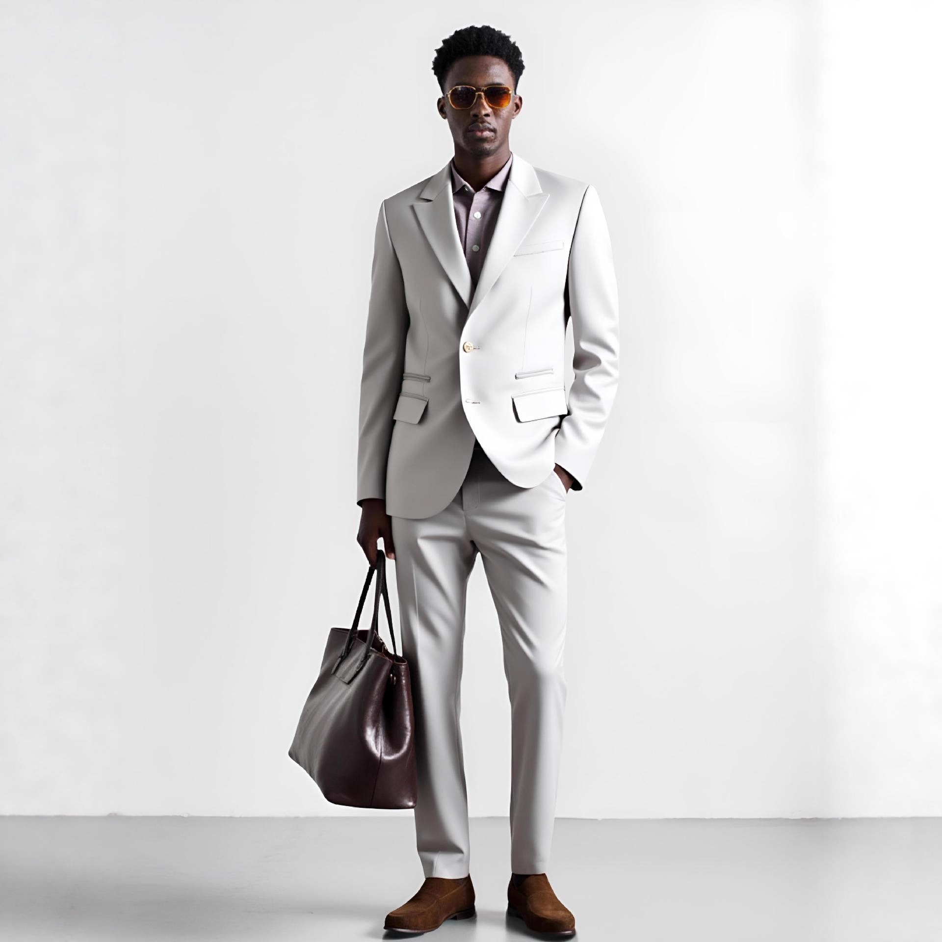 Completo da uomo europeo-americano, giacca e pantaloni, colore argento, nuovo modello 2026, per commercio estero e transfrontaliero, abbigliamento formale da lavoro._voghion.com