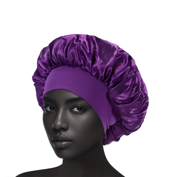 European and American Classic Solid Color Shower Cap for Adults, Cross-Border Fashion Satin Wide-Brimmed Sleep Cap for Women, Chemotherapy Hair Care