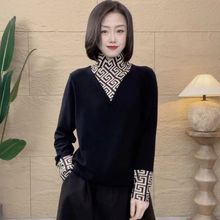 半高领打底衫2024冬季女新款洋气内搭保暖百搭拼接设计感T恤长袖