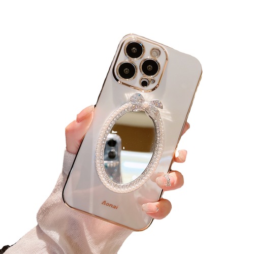 Applicable for iPhone15 Pro Max phone case pearl mirror fashionable new Apple14 electroplated silicone 13 rhinestoned