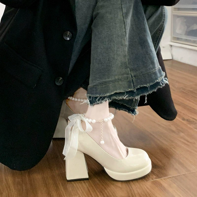 Женские туфли на высоком каблуке, весна-осень 2023, новые французские ретро-туфли Мэри Джейн, маленькие кожаные туфли на толстом каблуке, туфли с неглубоким носком