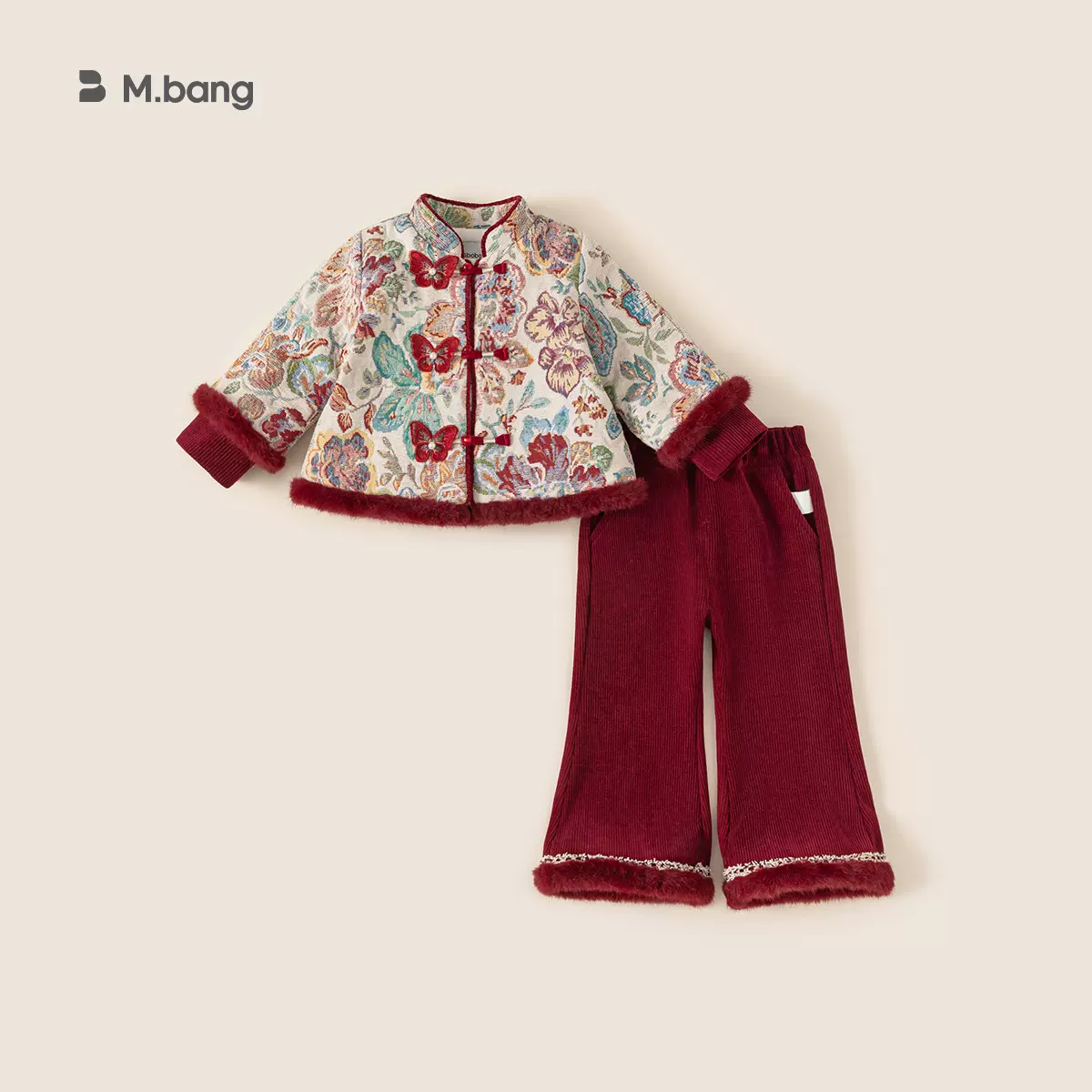 邦选童装2025冬季儿童汉服国风拜年服加绒两件套新中式女童套装