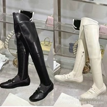 对版25春秋真皮交叉弹力绑带平底单鞋D家过膝靴百搭芭蕾舞玛丽珍