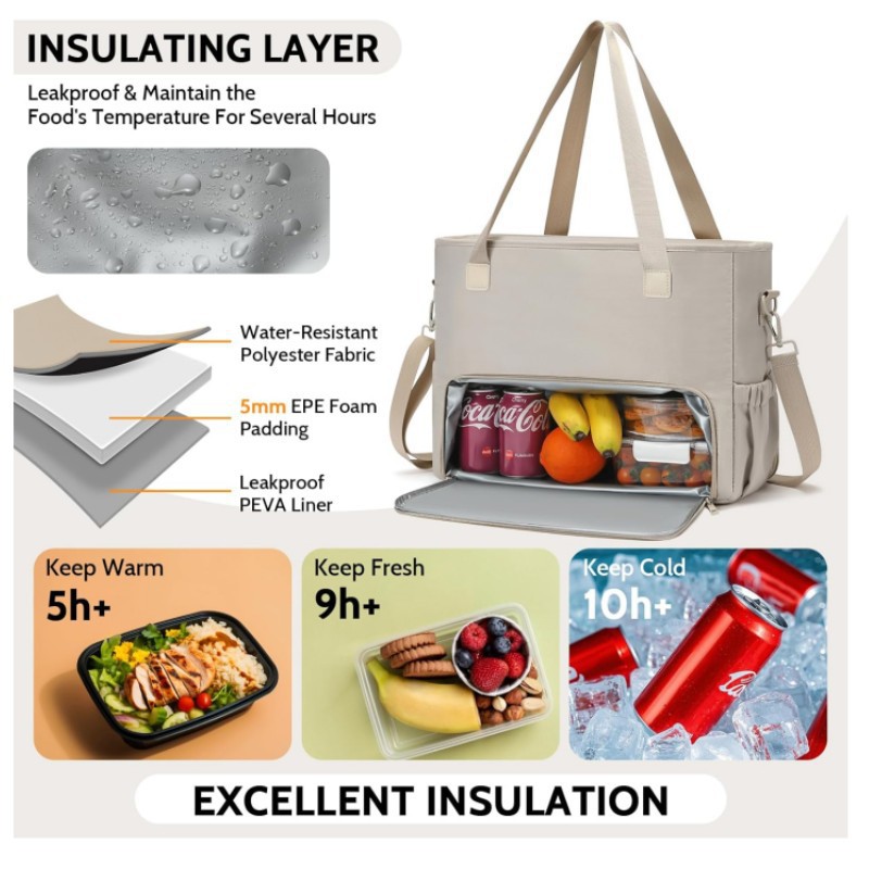 PU personalizado picnic bolsa de aislamiento grande bolsa de almuerzo trabajador de oficina de cuello blanco con comida bolsa de almuerzo bolsa de hielo de conservación fresca de papel de aluminio grueso