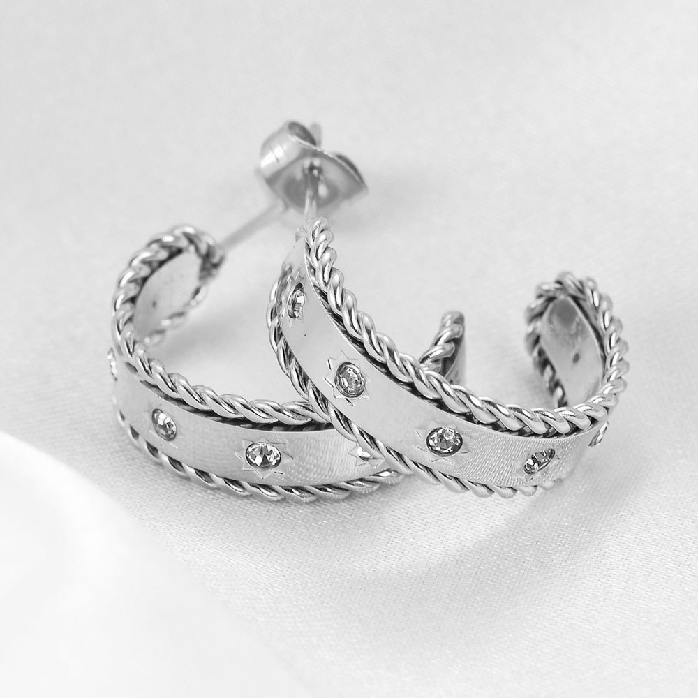 Fashion Round Titanium Steel Plating Artificial Rhinestones Earrings 1 Pair