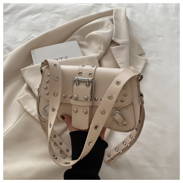 2025 New Trendy Studded Leopard Print Designer Motorcycle Shoulder Bag Crossbody Underarm Baguette Bag For Women - Thumbnail 6