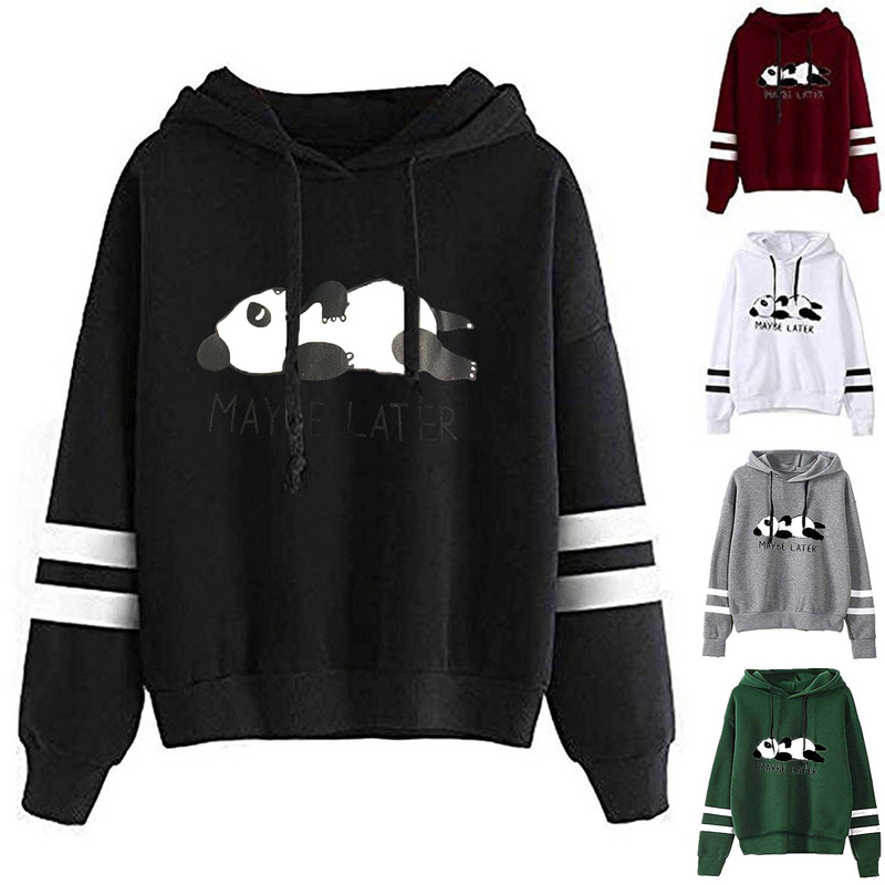 Amazon wish AliExpress independent station panda pattern printing parallel bars color matching long sleeve hooded sweater Amazon wish AliExpress independent station panda pattern printing parallel bars color matching long sleeve hooded sweater