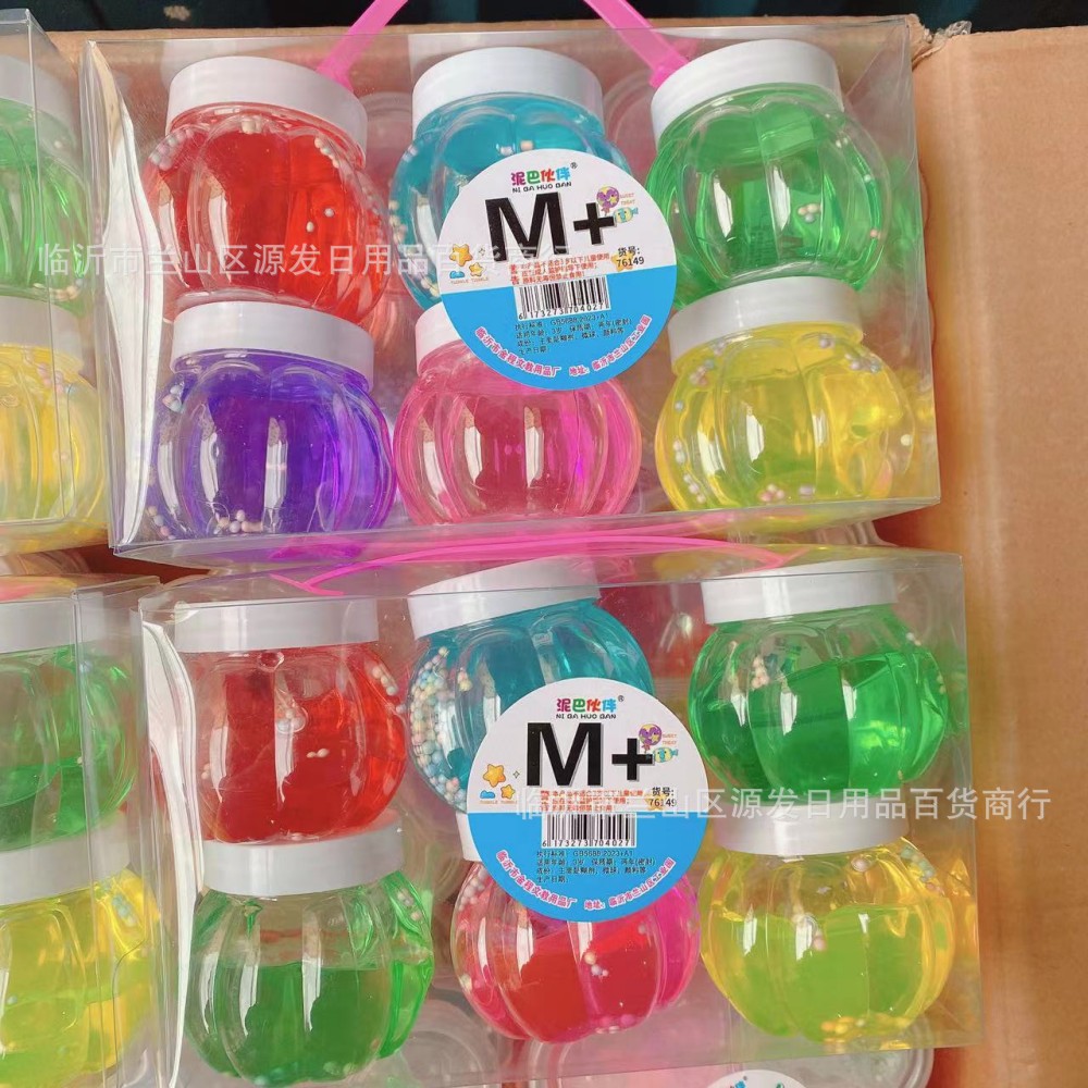 Caja de calabaza cristal barro espumante color barro 6 color slime 2 yuanes tienda por departamento al por mayor M pegamento juguetes para niños