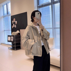 朵妮DN！LU柜新款！山系连帽冲锋风衣休闲大口袋工装短外套女宽松