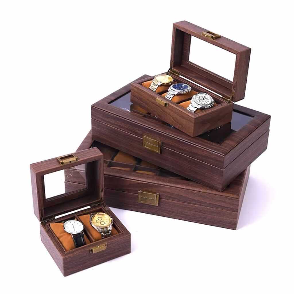 Wood Grain Leather Watch Box Jewelry Storage Box Glass Skylight Watch Collection Box Bracelet Watch Display Box