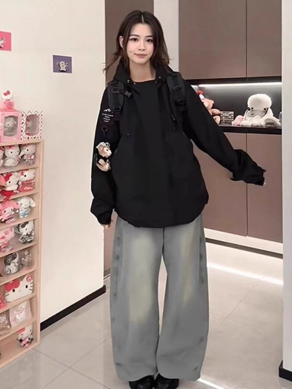 韩系设计感连帽工装外套女2025早秋新款宽松显瘦小个子百搭冲锋衣|undefined