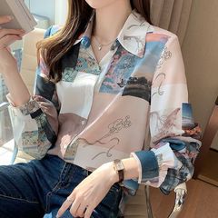 レトロな香港風のシャツの女性のデザイン感の小さい大衆の花のシャツの2025春の服装の新型の韓国版の長袖のゆったりしている上着
