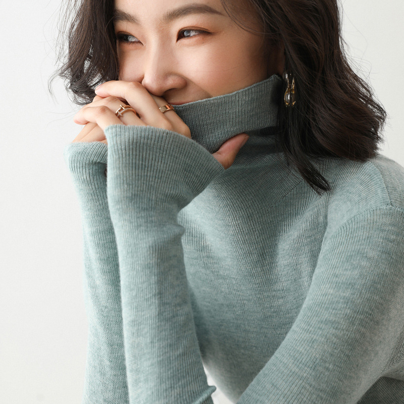 Women's Turtleneck Sweater 2021 Autumn and Winter New Long-sleeved Slim-fit Pullover Pile Collar Wool Knitted Base Shirt