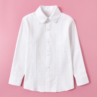 Girls' School Uniform White Shirt Pure Cotton Long Sleeve Middle School Students Girls White Performance Clothes Children's White Shirt