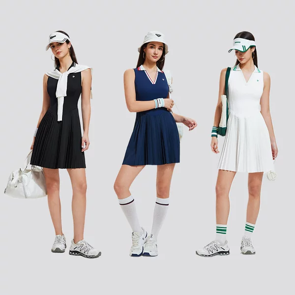 Australian Sports Tennis Dress for Women, Casual Vest-Style, College Style, High-Waisted Pleated Polo Slimming Dress