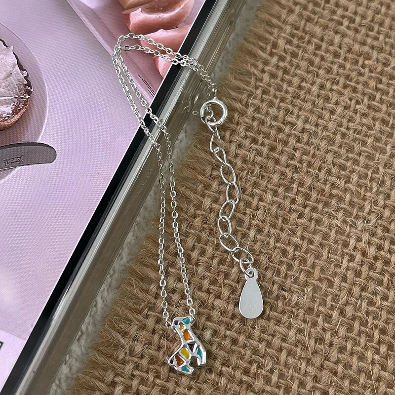 S925 Sterling Silver Cute Giraffe Bracelet Simple Japanese and Korean Mori Student Colorful Fawn Petit Design Bracelet