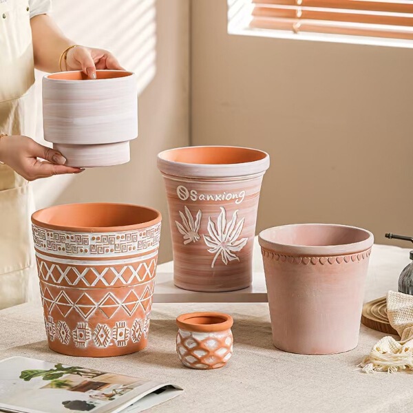 Scandinavian Retro Simple Relief Red Pottery Breathable Green Plant Flower Green Plant Potted Living Room Desktop Office Creative Red Pottery Scandinavian Retro Simple Relief Red Pottery Breathable Green Plant Flower Green Plant Potted Living Room Desktop Office Creative Red Pottery