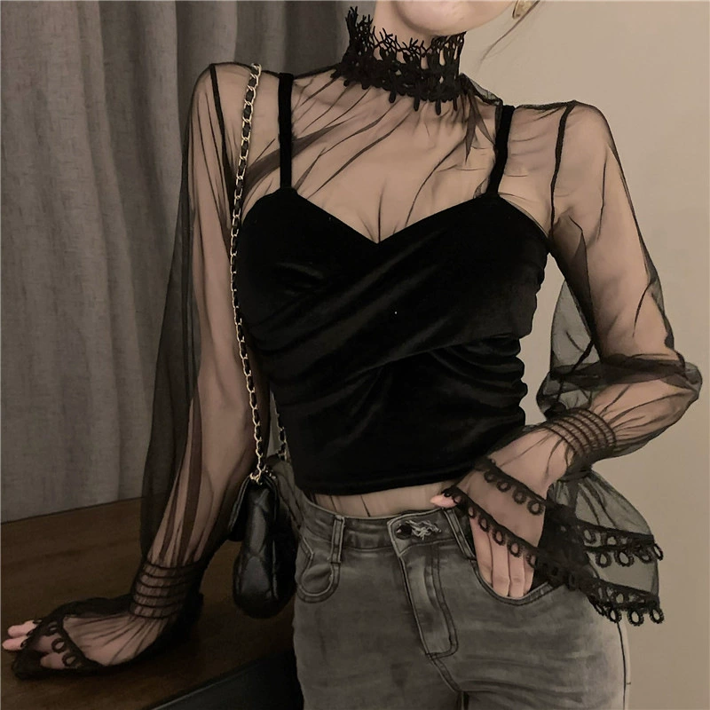 Кружевная нижняя рубашка с полными воротничками весной и осенью