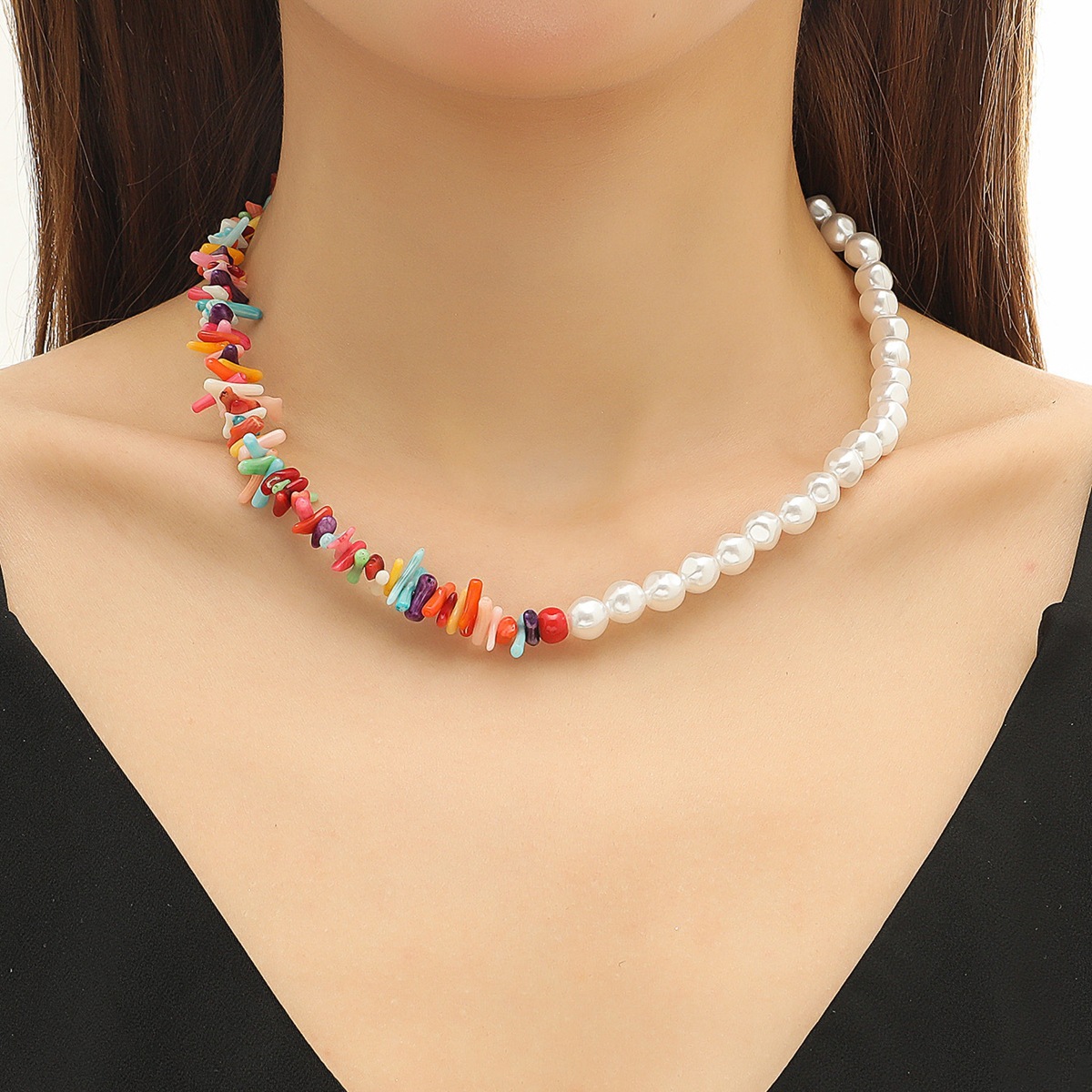 Pearl And Mixed Bead Necklace For Women Niche Coral Design_voghion.com