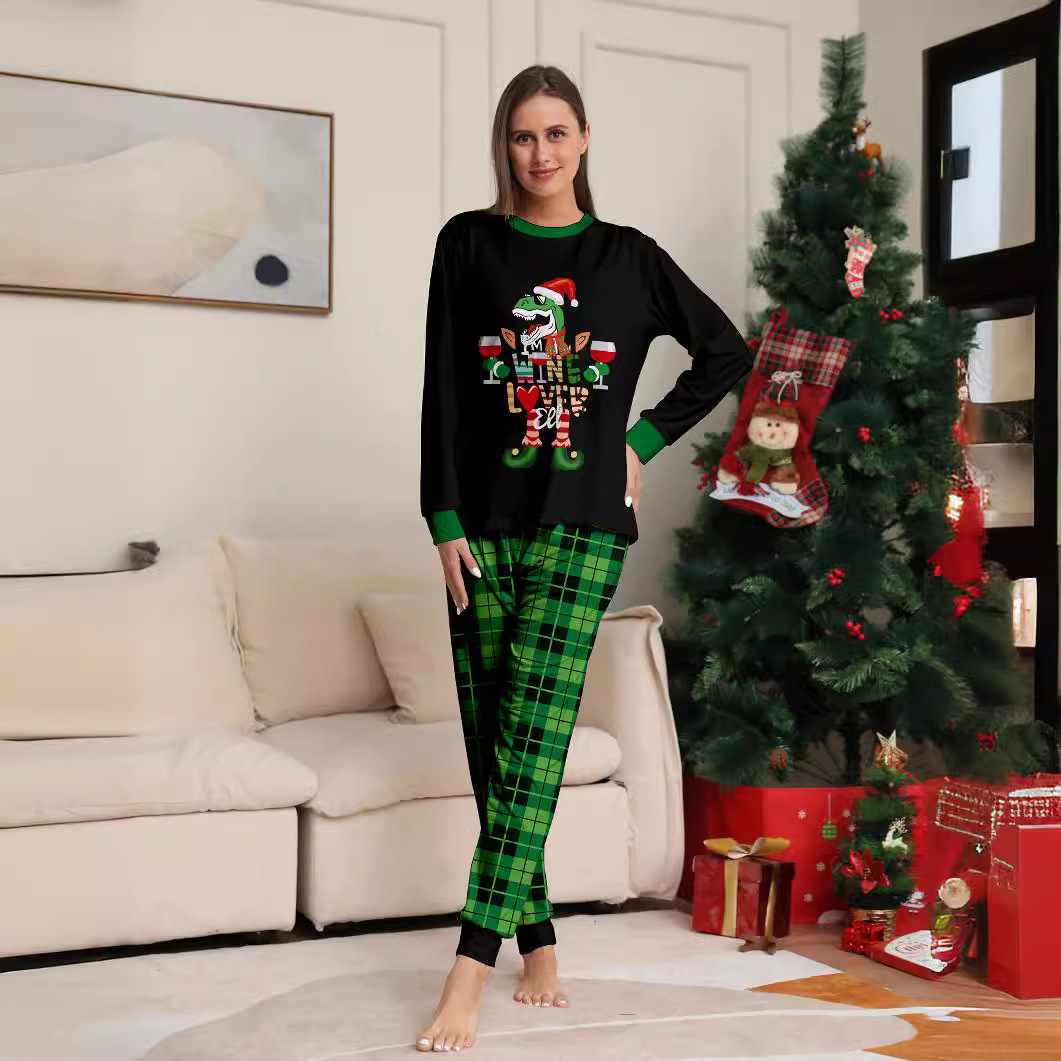 Christmas Dinosaur Letters Christmas Family suit printed homewear pajama set_voghion.com