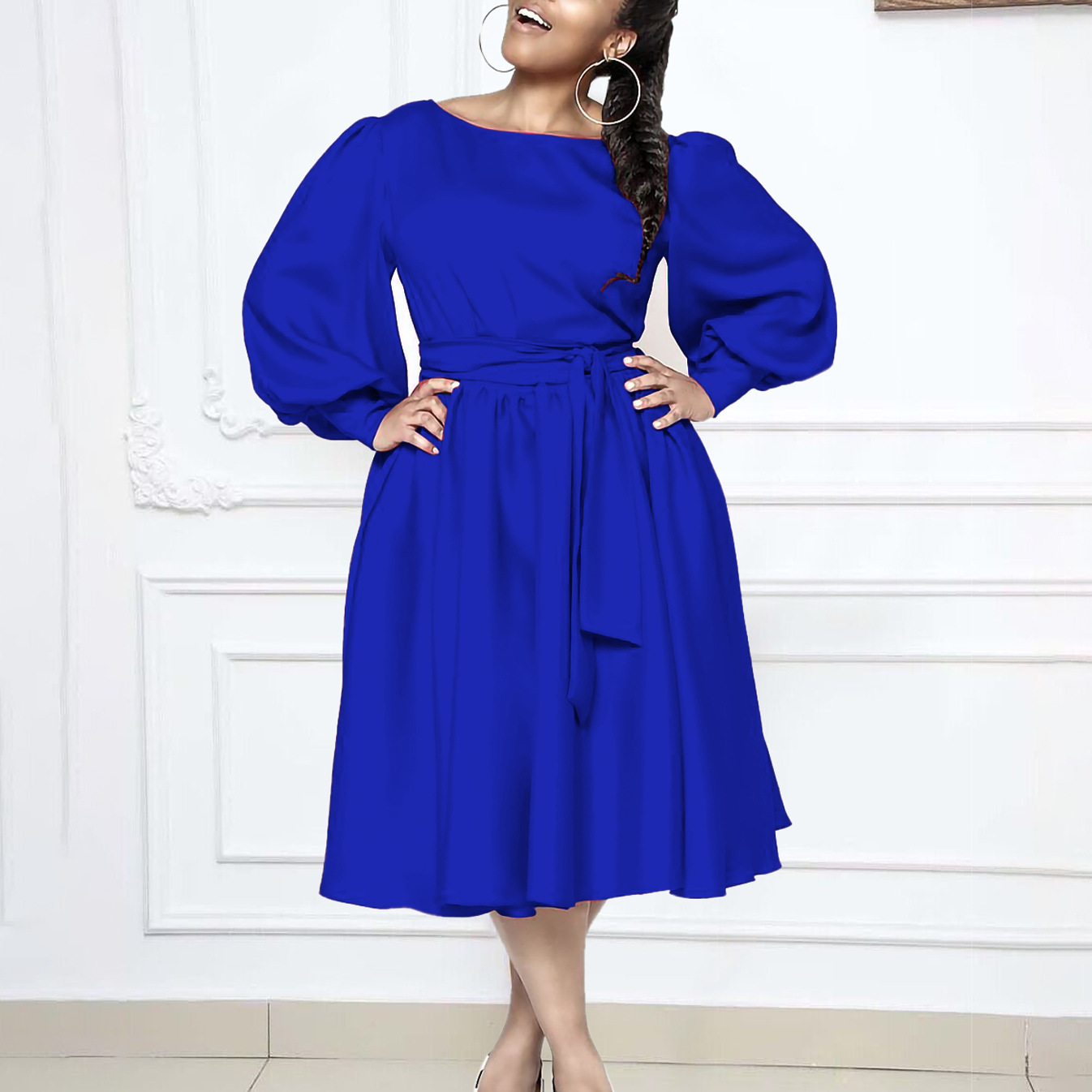 Women's Regular Dress Simple Style Round Neck Long Sleeve Solid Color Midi Dress Holiday Daily display picture 15