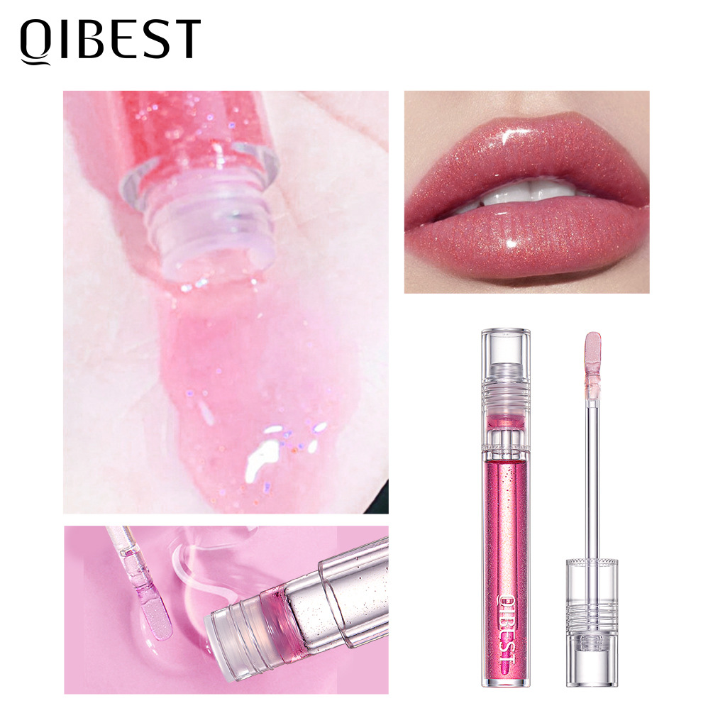 carina QIBEST Esmalte de labios de cristal de espejo y brillo de agua hidratante que no se decolora fácilmente lápiz labial transparente_voghion.com