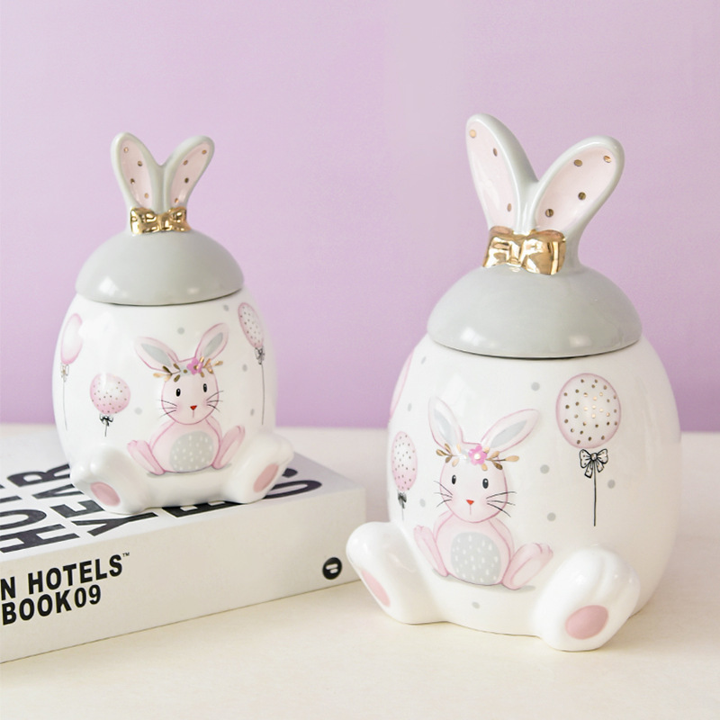 Pink Rabbit Series Jar Large Capacity Storage Jar Small Storage Jar Creative Cartoon Relief Shape Factory Direct Sales