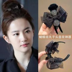 蝴蝶结丸子头抓夹高级感发夹后脑勺女气质盘发神器复古水钻夹子