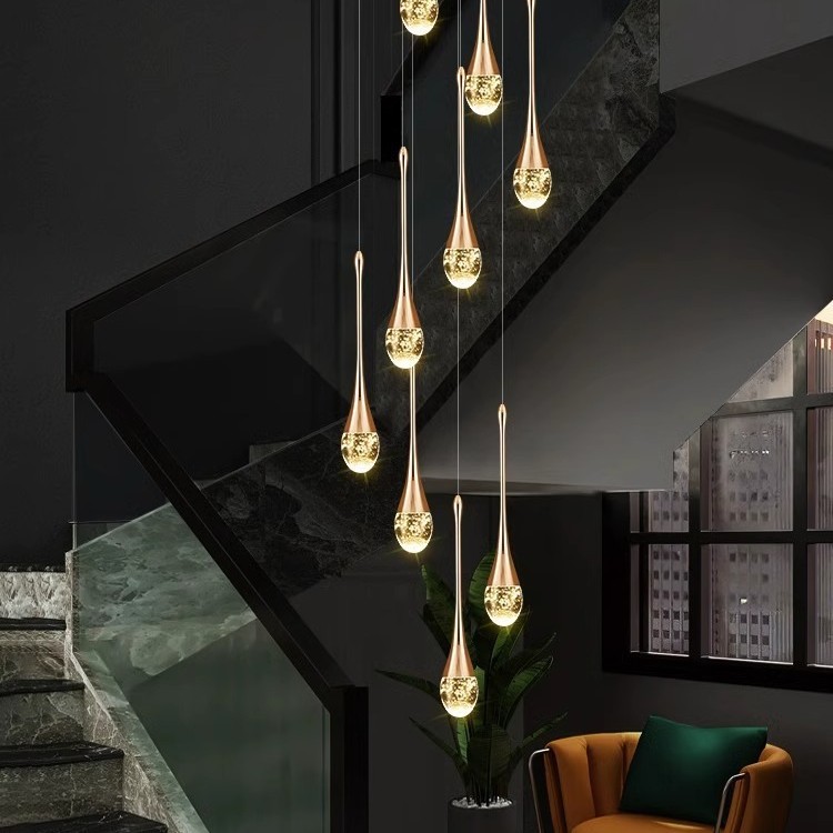 Edificio dúplex lujoso loft giratorio cristal villa escalera lámpara dúplex gran Airbus escalera lámpara de luz larga