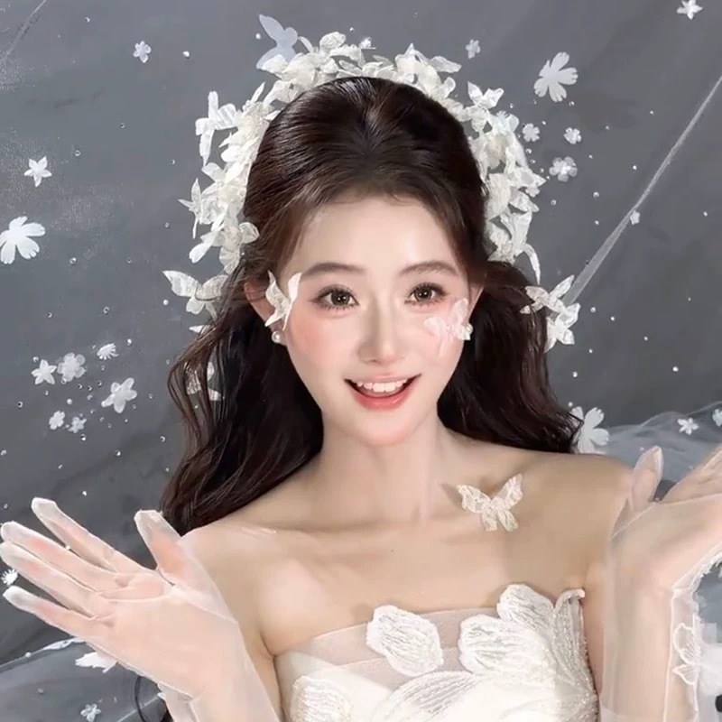 新娘头饰森系超仙灵动蕾丝蝴蝶发箍韩式发饰婚纱礼服影楼拍照配饰|undefined