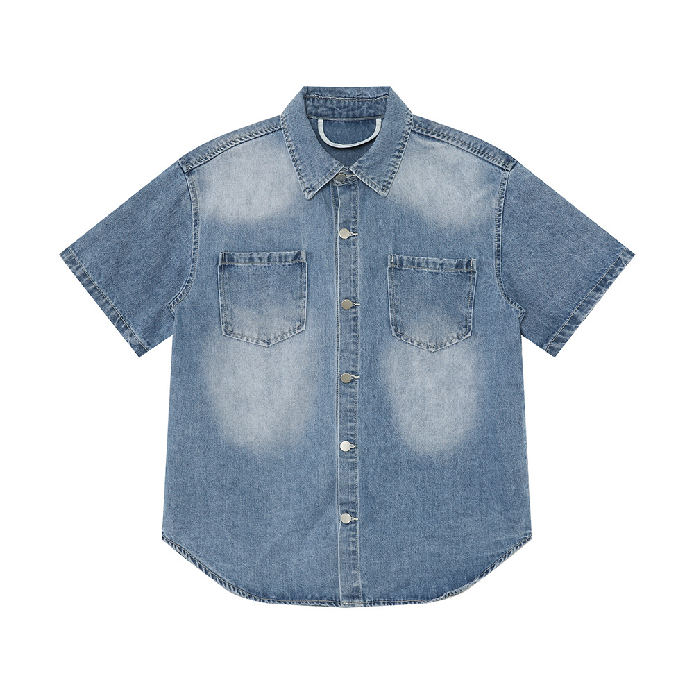 MTLCLOTHES para hombre | Moda americana cleanfit casual lavado blanco camisa de manga corta traje primavera y verano