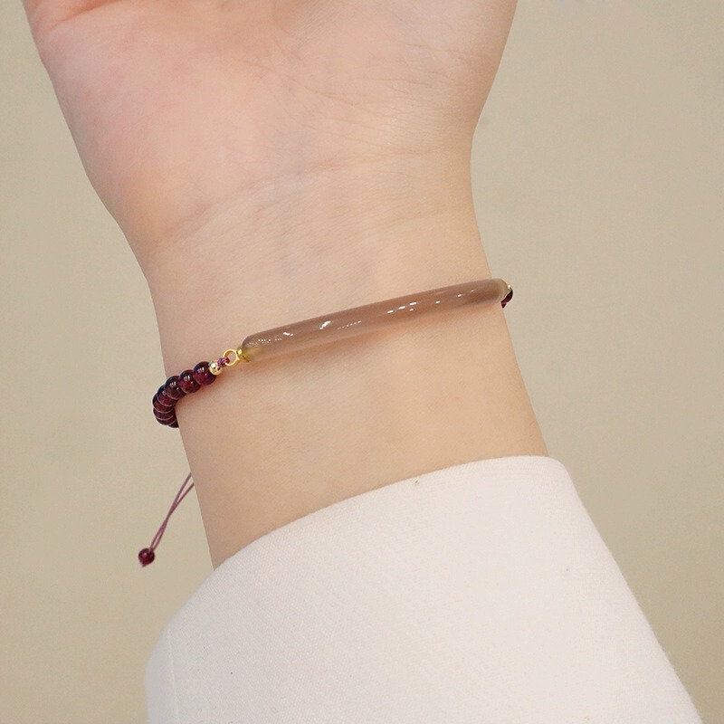 TikTok Explosive Purple Teeth Garnet Bracelet Grey Agate Stitching Bracelet Advanced Design Sense Woven Bracelet TikTok Explosive Purple Teeth Garnet Bracelet Grey Agate Stitching Bracelet Advanced Design Sense Woven Bracelet