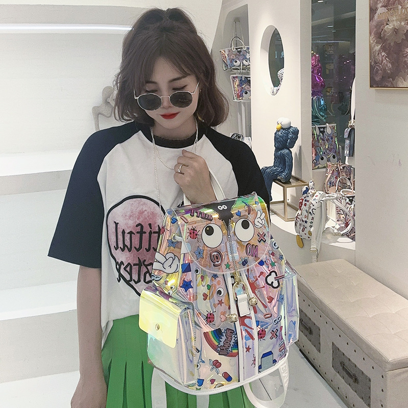 Mochila de gelatina de PVC que cambia de color con material láser de gran capacidad, bolso de viaje unisex 2391 #