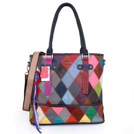 包包女新款时尚女包女包批发代理女式单肩包撞色羊皮托特包