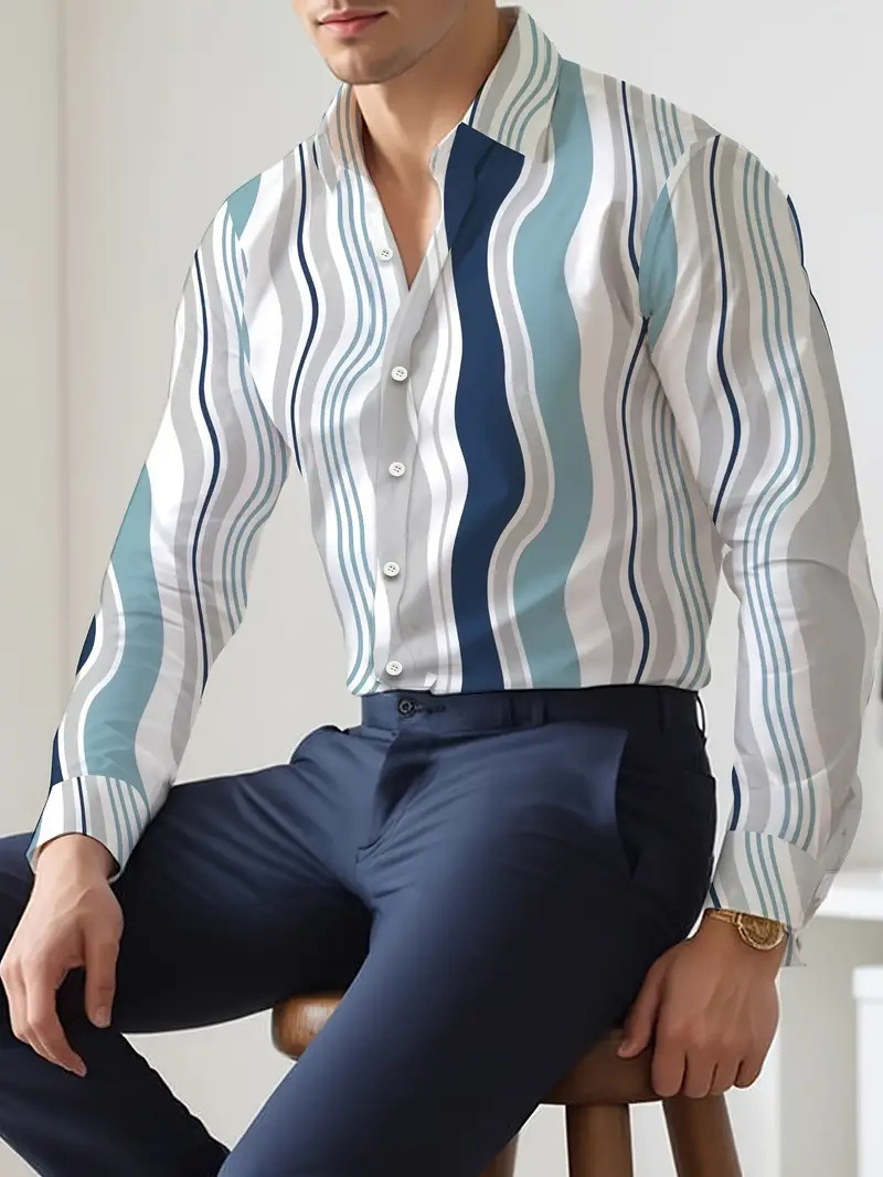 Camisa de manga larga para hombre de otoño europeo y americano, sentido de diseño, rayas, suelta y versátil, 2024, nuevo top MB12