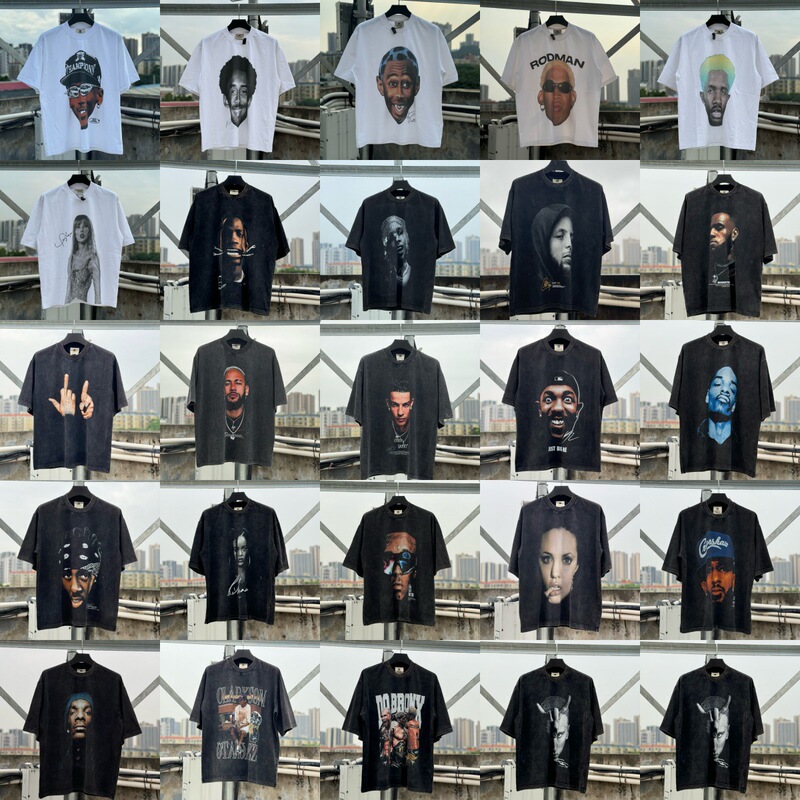 Michael Jackson Mike Jackson eye print retro distressed short sleeve high street casual loose T-shirt