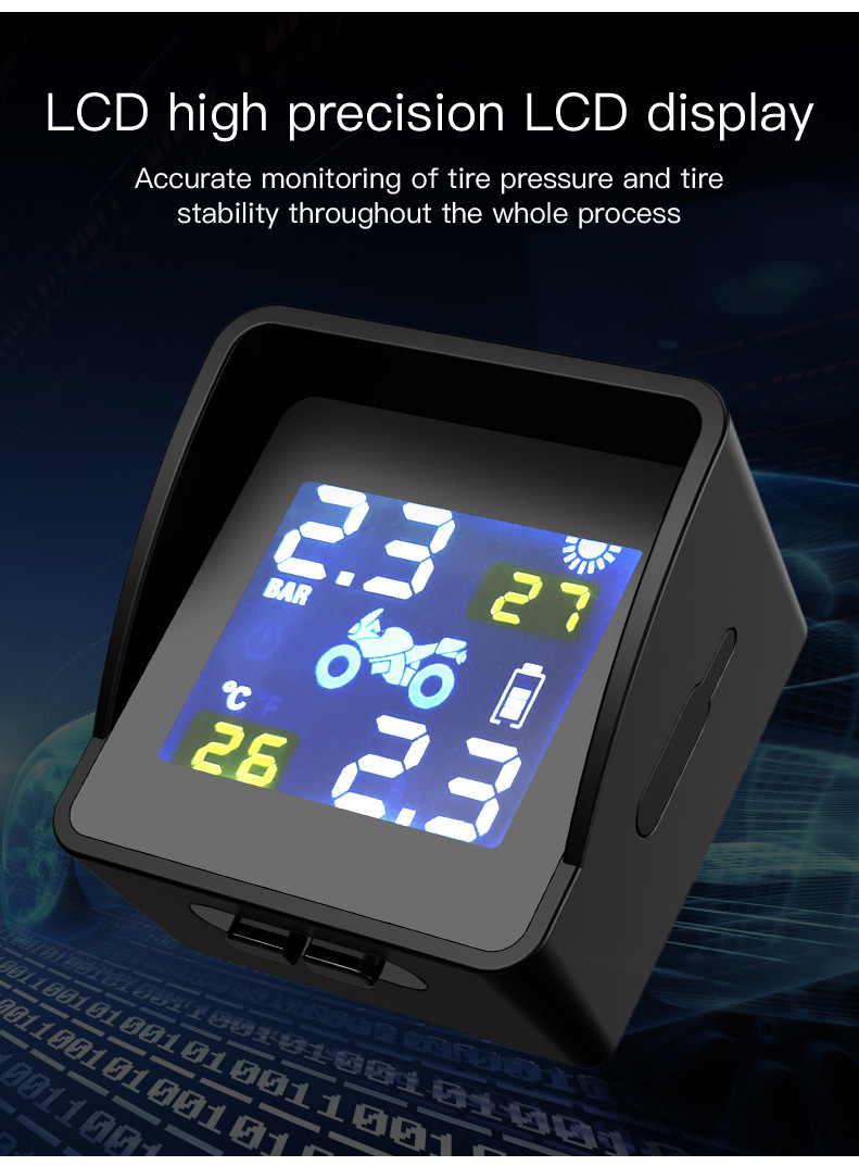 Cross-Border External Two-Wheel Motorcycle Wireless Tire Pressure Monitoring System Tpms High-Precision Tire Pressure Bluetooth with Screen Display