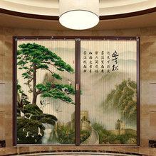 中式日式復古印花竹簾門推拉門折疊門隔斷門簾商場飯店室內門